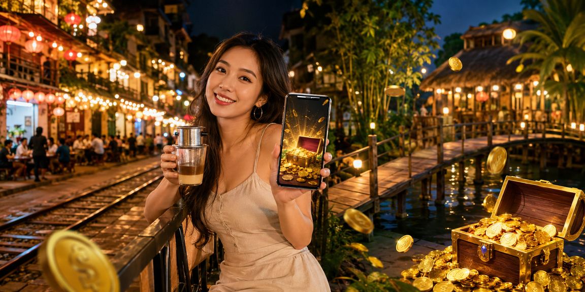 Quán cà phê Hà Nội minh họa người dùng kiểm tra xổ số và nạp VND
